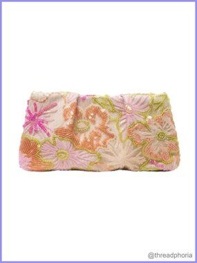 Floral Beaded Sequin Clutch Evening Bag Wedding Guest Purse
